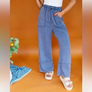 Navy blue terry cloth pants